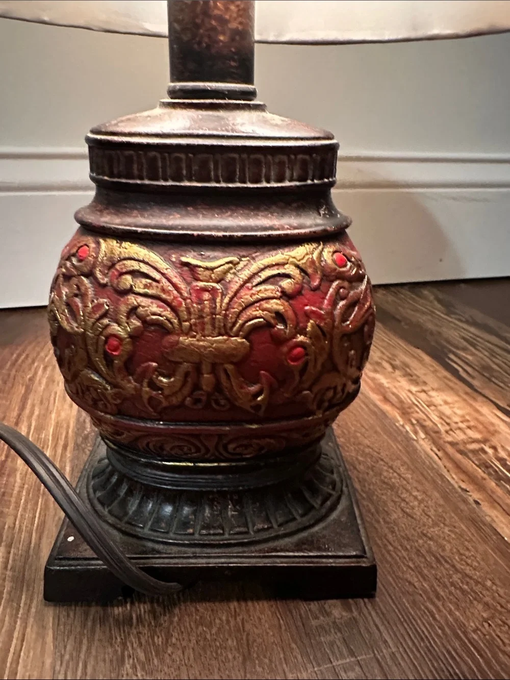 Classic Red and Gold Decorative Table Lamp with Cream Shade